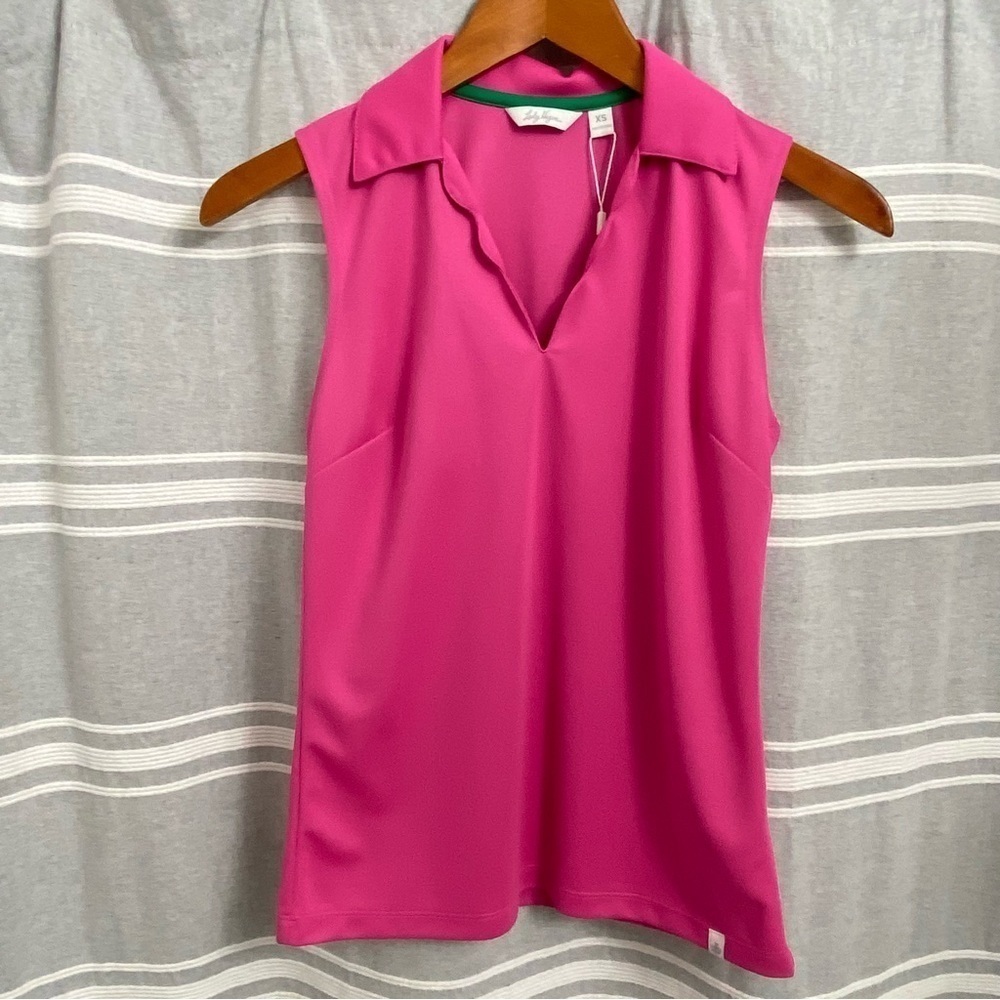 NWT LADY HAGAN / Barbie Pink Scallop Placket Sleeveless Golf Polo Size XS